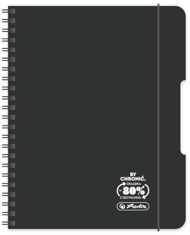 Herlitz® Brulion auf Spirale B5 80 Blatt kariert | Betreffendes Schulheft | Notes für Studium | Notizbuch zum Schreiben für Schüler | zum Erlernen der Kalligraphie | ECO PP COLORS schwarz