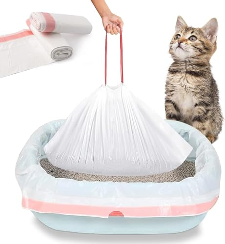 Cat Litter Box Liners, 60 Count Jumbo Extra Durable Large Drawstring Kitty Litter Pan Bags Cat Waste Litter Bags Pet Cat Supplies (91x 45cm / 36 x 18)