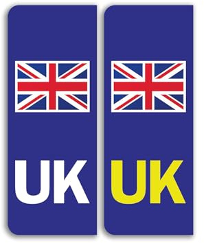 2 x UK Numberplate Vinyl Stickers - Flag Abroad Travel Car United Kingdom Vehicle Number Plate Europe Sticker - Size 40mm x 104mm #81660