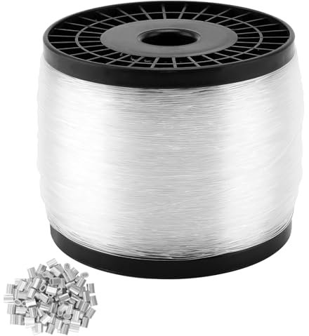 HEIHAK 500m x 0.8mm Fishing Line Nylon, Fishing Line Clear Strong Fishing Wire with 200 Aluminum Crimping Loop Fishing Wire for Hanging Pictures and Crafts, Fishing
