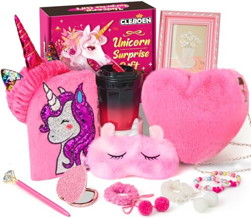 G.C Peluche Unicornios Regalos para Niñas 6 7 8 9 10 11 12 Años con Unicornio Peluche Cuadernos & Bolso, Taza de Cafe, Espejo Pequeño, Marcos de Fotos,Peluche Unicornio Cumpleaños Regalo Juguete Niña