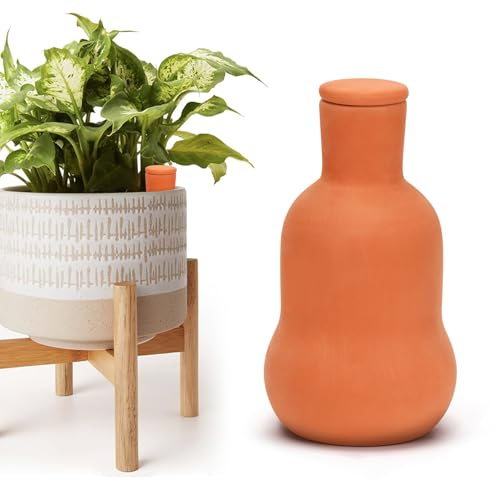 Ebristar Pots d'arrosage en terre cuite avec couvercle, globe d'arrosage automatique en terre cuite à libération lente, pot d'arrosage des racines d'argile, peut contenir 425,2 g d'eau et d'argile,