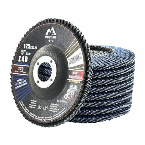 Merryland Dischi Lamellari 125 Ferro Metallo per Smerigliatrice Angolare, 125mm Grana 40 T29 Disco Lamellare 10 Pezzi, Corindone Zirconio Blu Acciaio INOX Dischi Abrasivi, Craft-Line FC1108214-10
