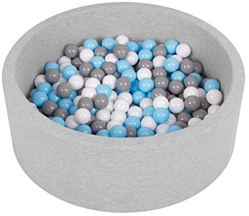 Selonis Blanda Piscina De Espuma 90X30cm/300 Bolas para Bebé Niño Redonda, Gris Clr:Blanco/Gris/Azul Clr