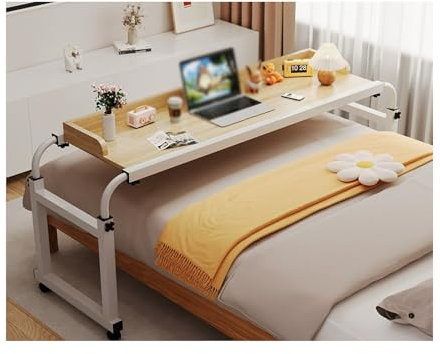 Schreibtisch über dem Bett, rollbarer Laptop-Schreibtisch, Nachttisch, Laptop-Tisch, Schreibtisch über dem Bett, rollbarer Laptop-Ständer, Überbetttisch mit Rädern für Twin/Full/Queen/King Size-
