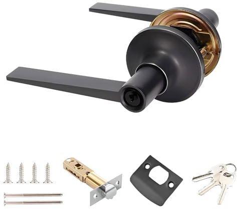 Qrity 1 Piezas Cerradura de puerta, Manija con Cerradura de Llave, Manillas Puerta Cerradura para Interior y Exterior, Picaporte de Entrada de 60/70mm, Negro