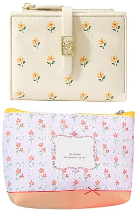 EHDWXVZM 1 Portefeuille Fleur en Cuir et 1 Porte-Monnaie Fleur, Portefeuille Court, Joli Portefeuille, Portefeuille Femme, Porte-Cartes Multifonctionnel, Mini Sac de Rangement