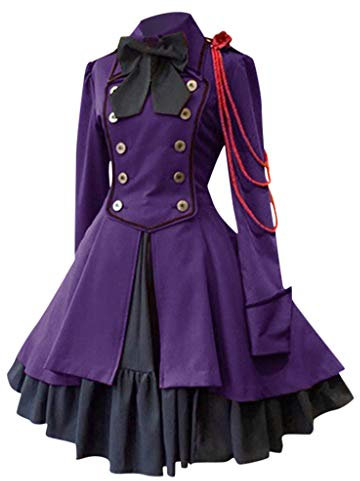 Costume Halloween Robe Médiévale Femme Vintage Manches Longues Lolita Dress Col Revers Ado Automne Hiver Déguisement Vampire Robes Kawaii (Violet, L)