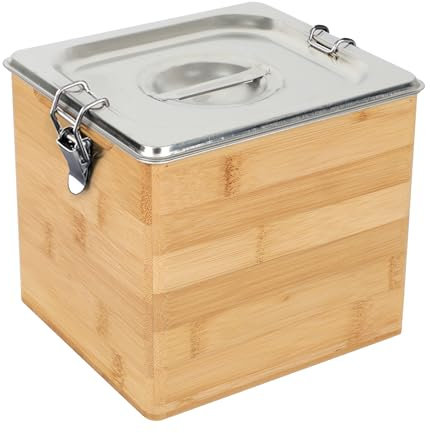 Komposteimer Küche, Edelstahl Biomülleimer Küche mit Deckel & Holzbox, Geruchsdicht, Spülmaschinenfest, Bioabfallbehälter für Küche, Komposteimer für Bio-Abfall (3L)