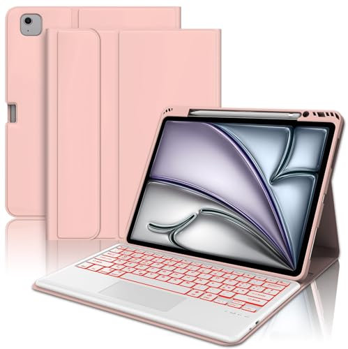 FOGARI Tastiera per iPad Air 13 M2 2024/M3 2025, Italiano Keyboard Retroilluminata Bluetooth Staccabile con Touchpad Intelligente, Custodia con iPad Air 13'' M3 2025/Air 13'' M2 2024, Oro Rosa