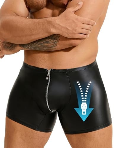 PU Leder Boxershorts Herren Sexy Unterwäsche Pouch Underwear Boxer Briefs | Stretch Unterhosen mit Reißverschluss, Sissy Dessous, Große Größen, Gay Unterwäsche, Boxer Briefs, Party Clubwear, Höschen