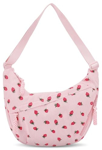 GSenhui Halbmond-Umhängetasche für Damen, Halbmond-Tasche, Hobos-Umhängetasche, Schultertasche, Umhängetasche, Umhängetasche, Umhängetasche, Crossbody-Tasche für Reisen, Strawberry-pink