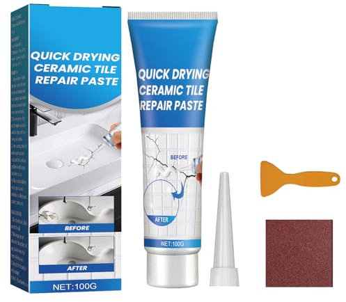 Kit Reparacion Baldosas,Pasta De Reparación De Baldosas Cerámicas,Equipo De Reparación De Grietas De Porcelana,Pasta de Reparación para Azulejos De Cerámica 100g+ Raspador+ Papel de Lija