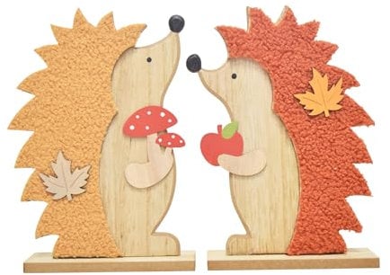 CONCORD HOME & INTERIOR 2er Set Aufsteller Igel mit Apfel und Pilz | Herbst Figur Dekofigur | 23,5x15 cm