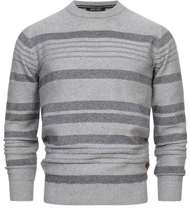 Indicode Herren INScott Pullover Gemustert mit Rundhals-Ausschnitt | Herrenpullover Strickpullover für Männer Lt Grey Mix, XL