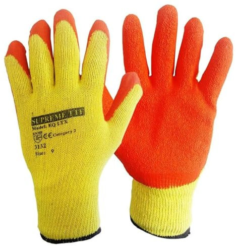 SupremeTTF Supremly Tough 24 Pairs Orange Latex Coated Work Gloves Builders Gardening industrial Mechanincs Gloves Rubber Gloves (XL)