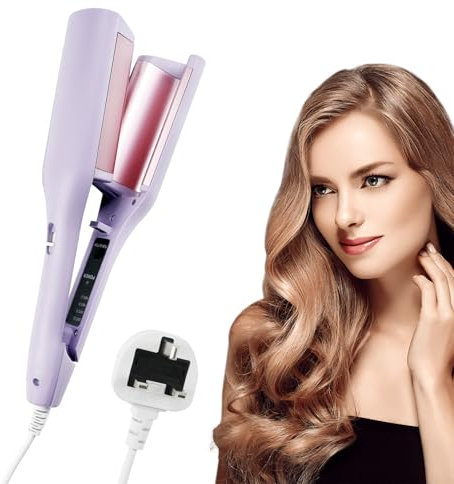 Big Wave Hair Curler 32mm, Hair Waver Crimper, French Egg Roll Wave Curling Iron, Mermaid Hair Waver for Women, 4 Gears Temperature Fast Heating,Waver Curling Wand for Short Hair and Long Hair(Purple)