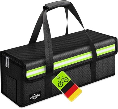 LADYSONS E-Bike Akkutasche, Feuerfeste Akku Tasche bis 1800 °C, Ultrahochtemperaturbeständig, Wasserdicht, Explosionsgeschützt, Feuerfeste Box für Lagerung, Transport, Laden(L, 49 x 15 x 15 cm)