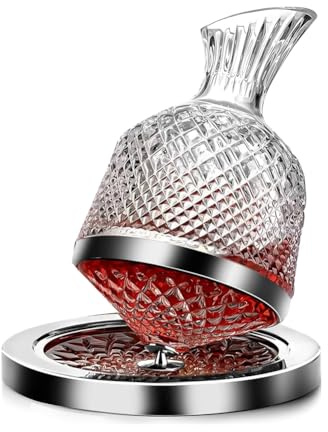 Joskeijky Rotweindekanter 50oz/1500ml, Weinkaraffe Dekanter Aus Bleifreiem Kristallglas, 360° Drehbare Dekanter für Whisky
