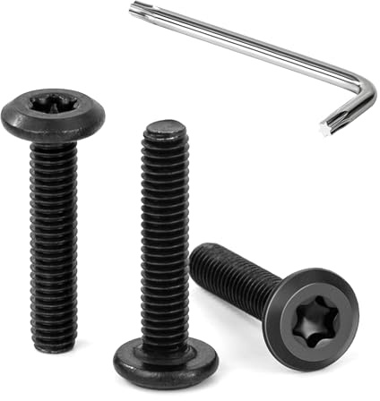 Tunejoy 30 Piezas Tornillos de Cabeza Plana Torx M4 x 20 mm Negro Tornillo de Cabeza Hexagonal de Acero Inoxidable A2 V2A Perno de Muebles con T20 llave Rosca Completa