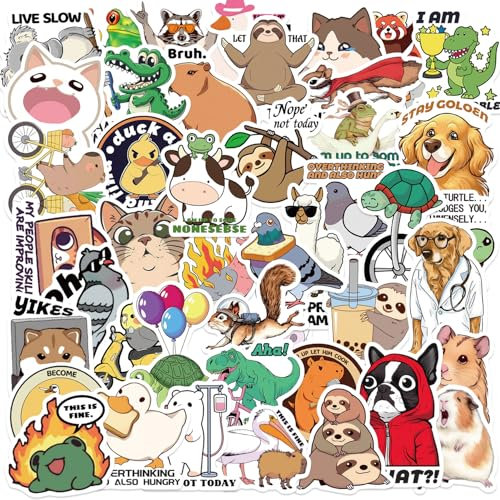 PRETTYSUNSHINE Lustig Tiere Sticker 50 Stück, Graffiti Tiere MEME Aufkleber für Fahrrad Journal Kindle Koffer Helm Laptop Skateboard Auto Motorrad Wasserfest Sticker