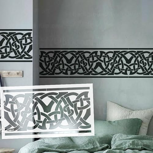 40 cm Damast-Bordüre, keltische Trennschablonen für Wände zum Bemalen von Vorlagen, Malerei, Dekor, Basteln für Möbel, Dekoration, Dekoration für Gips, S407