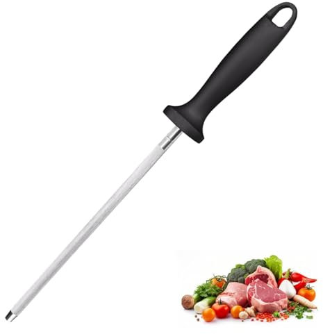 Professional 8-Inch Carbon Knife Sharpener – Knife Sharpening Steel with Non-Slip Handle & Hanging Hole – Ideal for Kitchen Knives, Chef Knives & Japanese Knives – Knife Maintenance Tool