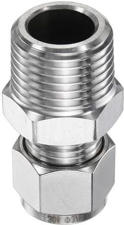 sourcing map Compression Fitting 3/8 Tube OD x 1/2 PT Male Thread Stainless Steel Straight Coupler Adapter Compression Tube Pipe Fittings Connector for Oil Gas Water