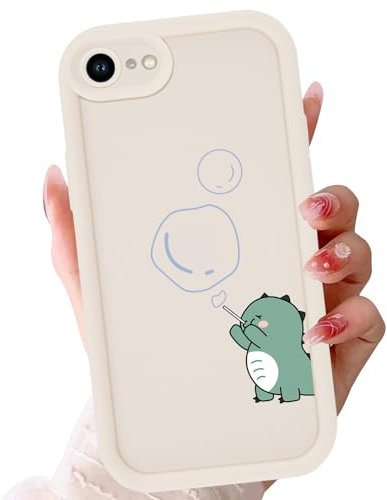 Zrutru Cute Dinosaur Phone Case for iPhone 6 4.7,Kawaii Bubble Cartoon Cases Funny Design Pattern Cover for Girls Kids Boys,Beige Soft Shockproof Lens Protection Funda for iPhone 6