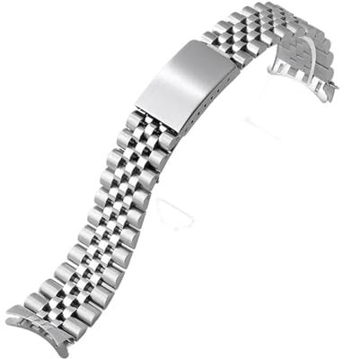DKWOIS 18mm 19mm 20mm 21mm Edelstahl-Uhrenarmband kompatibel mit Rolex for Jubilee-Armband, gebogenes Ende, Stahlband, Faltschließe, Zubehör(20mm)