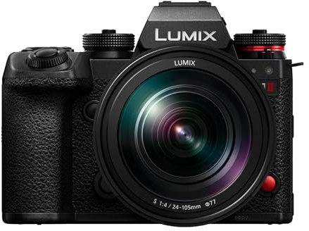 Panasonic LUMIX S1II Full Frame Mirrorless Camera, With 24-105mm Lens F4, 24MP, 4K 120p, 5.1K 60p Open Gate, ProRes RAW, Phase Hybrid AF, L-Mount, Black
