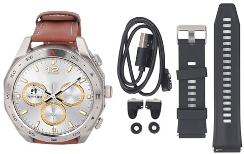flexman Smart Watch con Auricolari, Schermo HD da 1,52 Pollici 2 in 1 Smartwatch Bluetooth, Riproduzione di Musica per Tracker Fitness Smartwatch e Auricolare per Uomo (Marrone d'argento)