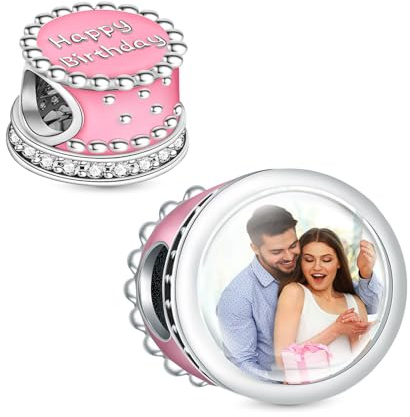 LaMenars Geburtstag personalisiertes Bild Charm 925 Sterling Silber Charms Fit Damen Armband Halskette Geburtstagsgeschenke für Familie
