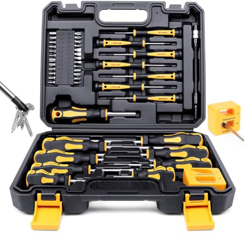BEOSIOR Premium Magnetic Screwdriver Set - 42pcs Screwdrivers with Magnetic Tips & Comfort Grip, Cross-Head, Flat Heads & Heavy Duty Storage Case - Precision Screwdriver Set with Case