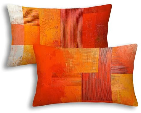 Outdoor Kissen Wetterfest 2er Set Kissenbezug 40x60 Gebranntes Orange Kopfkissenbezug Geometrie Zierkissenbezug Kissenhülle Dekorative Outdoor Kissen Wetterfest Sofakissen Kissenbezug für Garten -2899
