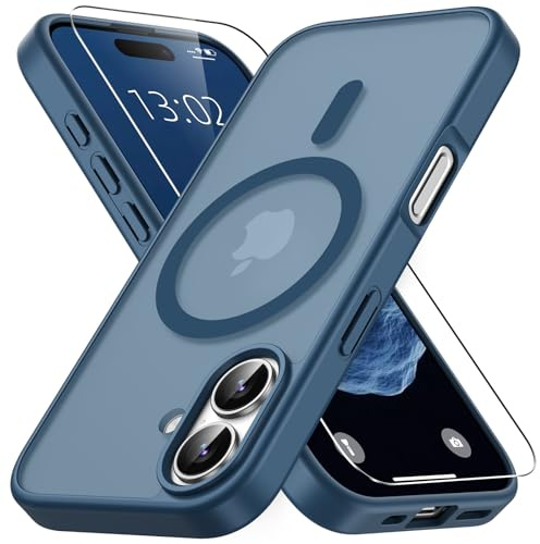 Vansdon Magnetisch für iPhone 17 Hülle-Dunkelblau | mit 1 Schutzglas, Kompatibel mit Magsafe, Fallschutz nach Militärstandard, Transluzente Matt Rückseite Stoßfeste Handyhülle