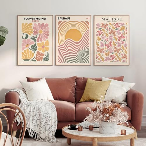 3 Poster Flower Market 30 x 40 cm Poster Matisse Rosa Beige Bild Wanddekoration Bauhaus Leinwand Modernes Design Wohnzimmer Poster Abstrakt Beige Poster Wohnzimmer Bild Blumen Rosa Boheme ohne Rahmen