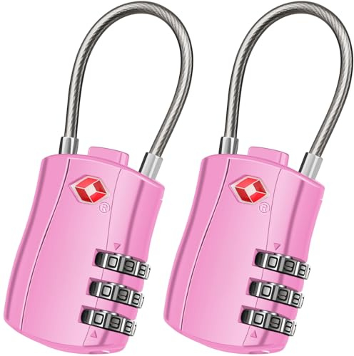Diyife TSA Schlösser, 3 Stellig Zeltschloss, 2 Stück Kofferschloss - Rosa | Zahlenschloss mit Drahtseil für Koffer, Gepäcktasche, Tasche Waffenkoffer, Spind, Reisekoffer