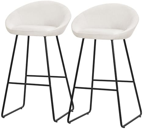 ML-Design 2X Taburetes de Bar Altos Beige con Funda de Tela 75cm, Sillas con Estructura Metálica, Asientos de Cocina con Respaldo y Reposapíes, Sillones de Barra, Mueble de Mostrador de Bistro