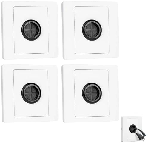 Wall Cable Cover, 4-Pack Cable Entry Cover Set for TV and Home Office Cable Management, Wall Hole Cover Plate for Non-Permanent Installation, White Finish