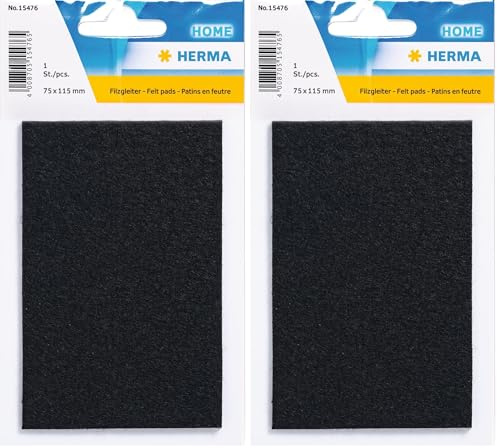 HERMA 15476 Filzgleiter Selbstklebend Schwarz Rechteckig, 75 x 115 mm, ablösbar, Möbelgleiter für Stühle Möbel, Bodengleiter aus Filz für Laminat Parkett Hartholzböden (Packung mit 2)