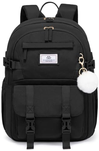 LOVEVOOK Schulrucksack Teenager Mädchen 10-18 Jahre mit Großem Flaschenfach | Rucksack Damen Multi-Tasche Schulranzen Schultasche, Wasserdicht School Bag 17,3 Zoll Laptop für Schule Uni, Khaki Beige