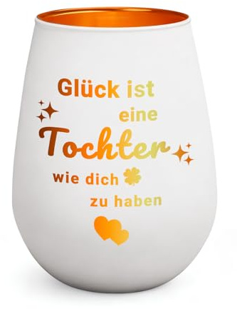 Windlicht Mit Gravur - Tochter Geschenke von Mama Zum Geburtstag - Glück ist eine Töchter wie Dich zu haben - Graviertes Glas Mutter Tochter Geschenk - Teelichthalter Geburtstagsgeschenk