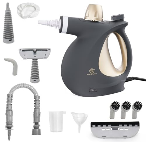 SUPERLEX Handdampfreiniger 1050W mit 350ML Wassertank 180° Drehbare Düse Hochdruck 4M Kabel Tragbarer Dampfreiniger für Polster Boden Auto Küche Wohnzimmer mit Kindersicherung