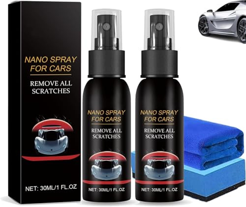 2PC Nurafix Auto Spray Kratzer Entfernen, Kratzer Entferner Auto für Autolack,mit Schwamm Handtuch,Quick Effect Coating Agent,Scratch Remover Auto,Nura Fix Kratzerentferner,Nano Spray for Cars (30ML*2