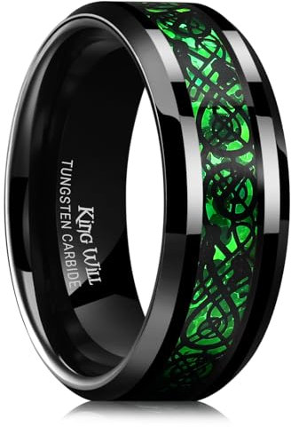 King Will Dragon 8mm Green & Black Celtic Dragon Tungsten Carbide Mens Wedding Band Ring Comfort Fit 10