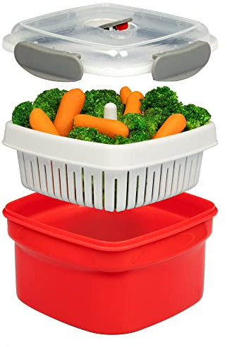 Good Cooking Utensilios para microondas al vapor 3 pieza Microondas estufa alimentaciones que contienen w, filtro extraíble y tapa con cerradura de vapor vent BPA liberan, nevera y congelador seguro