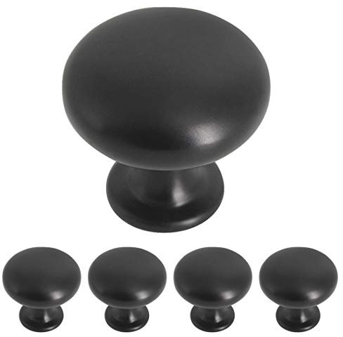 Probrico 5 Pieces Solid Cabinet Door Knob Dresser Handle Mushroom Kitchen Cupboard Pull Diameter 30mm Black
