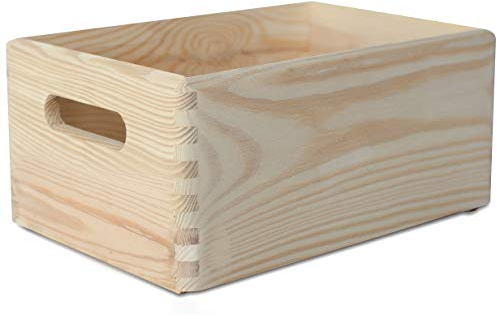 Creative Deco Große Holzkiste Obstkiste Korb | 30x20x13cm (+/-1cm) | mit Griffen | ohne Deckel | Hölzernen Kasten Unlackiert Holzbox Kiste | Für Dokumente Wertsachen Spielzeuge Werkzeuge