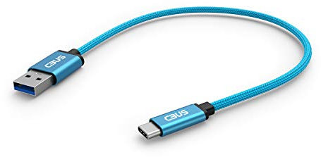 CBUS - Braided Cable USB-A to USB-C Fast Charge for Xiaomi Mi 10/10 Lite/10T/11 Lite and Ultra, POCO F3/M3 Pro/X3 NFC/X3 Pro, Redmi 9/9A/9AT/9C/9T, Redmi Note 8/8 Pro/9/9 Pro/9S/9T. (25cm, Blue)